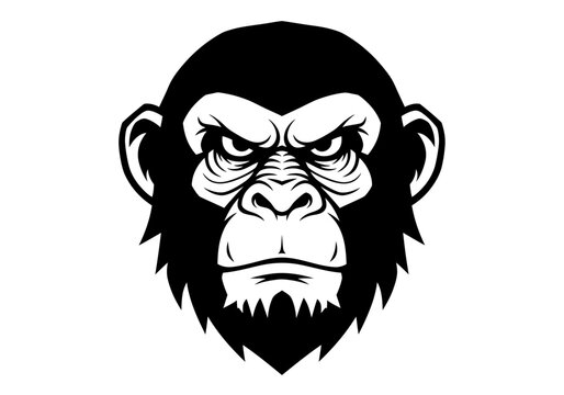 Angry chimpanzee head vector mascot illustration on white background