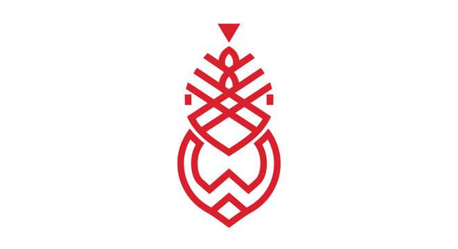 Red geometric pinecone icon on white background