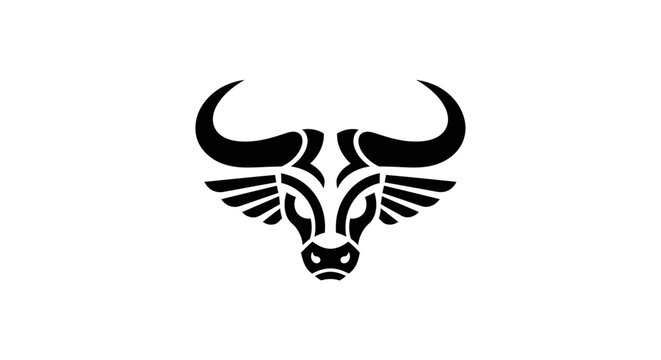 Stylized black bull head emblem on white background