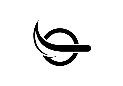 Abstract black feather and circle logo on white background