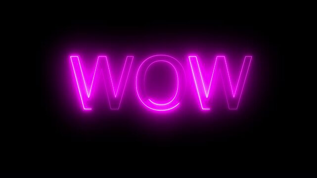 Vibrant neon WOW word animation with light effect