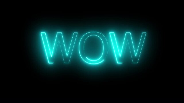 Vibrant neon WOW word animation with light effect