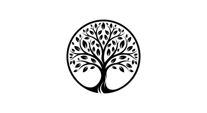 Circle Tree of Life Symbol, Black and White, Nature Icon