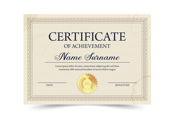 Fototapeta premium Elegant certificate design with broder texture vector customizable award recognition template