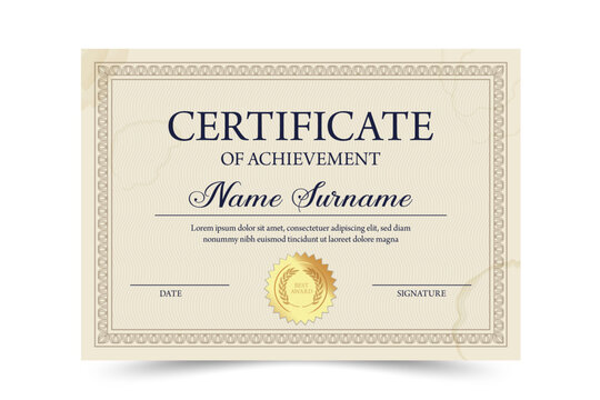 Elegant certificate design with broder texture vector customizable award recognition template