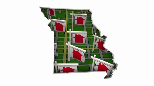 Missouri MO State Real Estate Market Homes Houses For Sale Signs Map Move Relocate 3d Animation