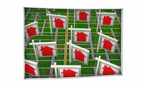 Colorado CO State Real Estate Market Homes Houses For Sale Signs Map Move Relocate 3d Illustration