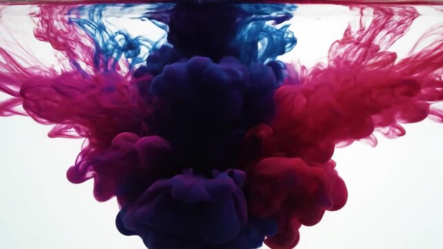 Blue and Magenta Ink Blots Merging in Water