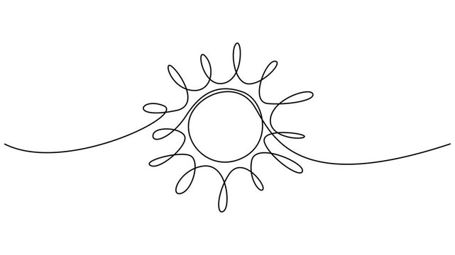 Sun continuous one line art drawing animation. sunrise continuous one line drawing, Video. A continuous line of of sunny ocean view. Sun weather minimalist one line art. Animation on white background