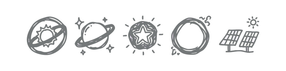 Grey Hand Drawn Space and Solar Energy Icons © liubomir118809