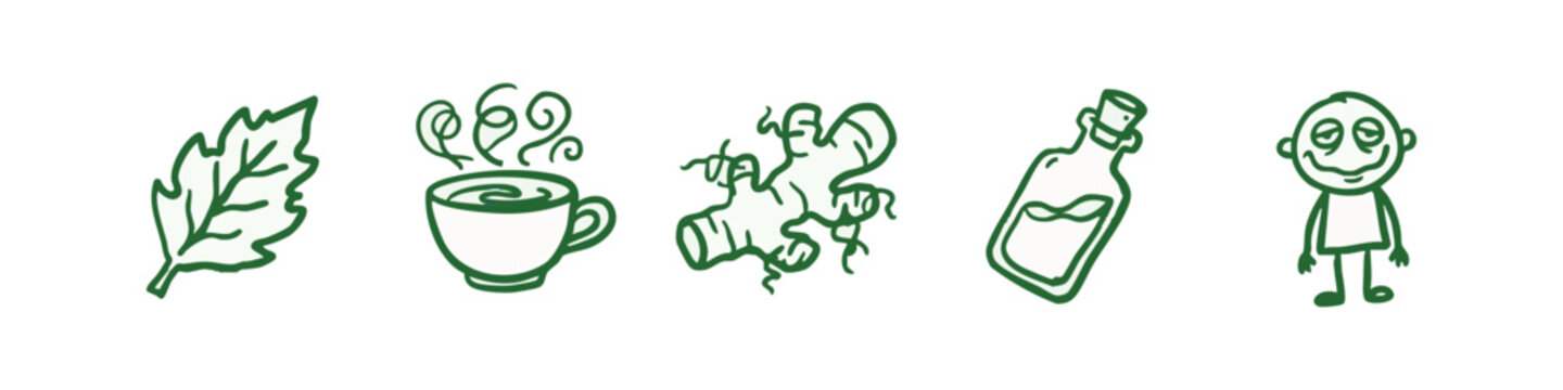 Hand Drawn Herbal Medicine and Wellness Icons Set