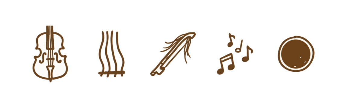 Classical music and string instrument hand drawn icons