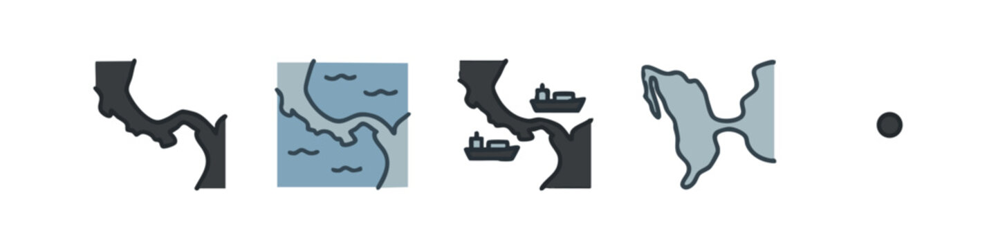 Panama Canal Map and Logistics Color Icon Set