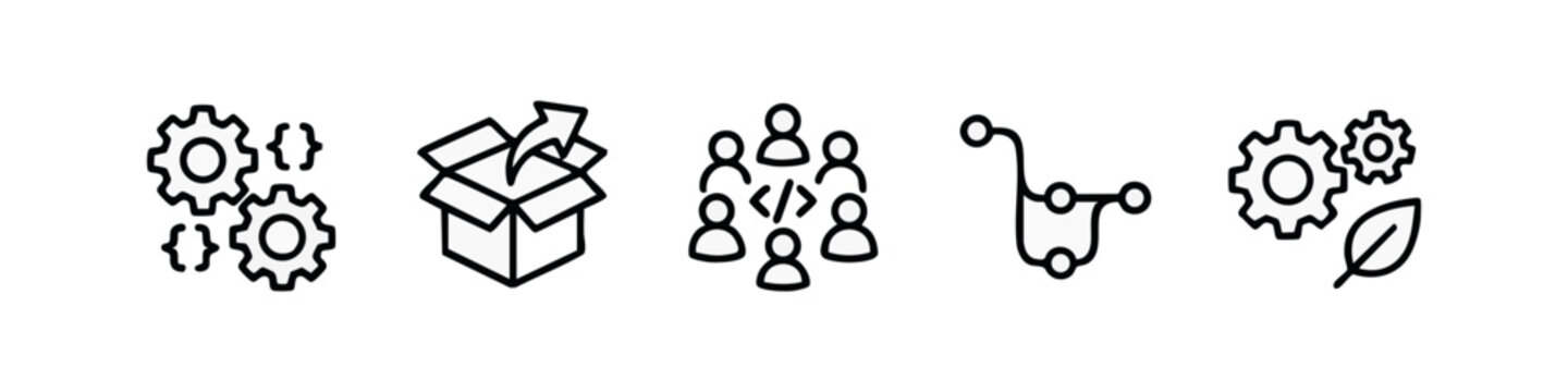 Software Development and Technical Workflow Line Icons