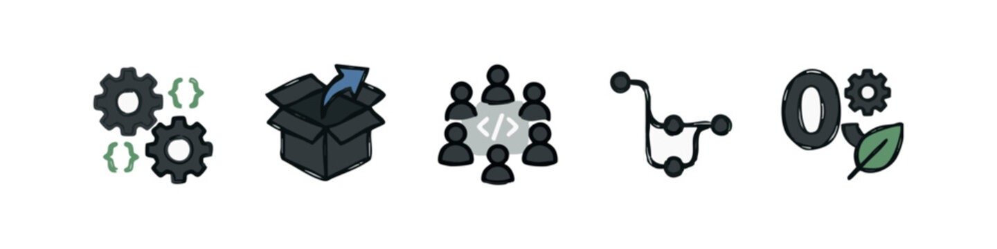 Software Development and Green Tech Color Icon Set