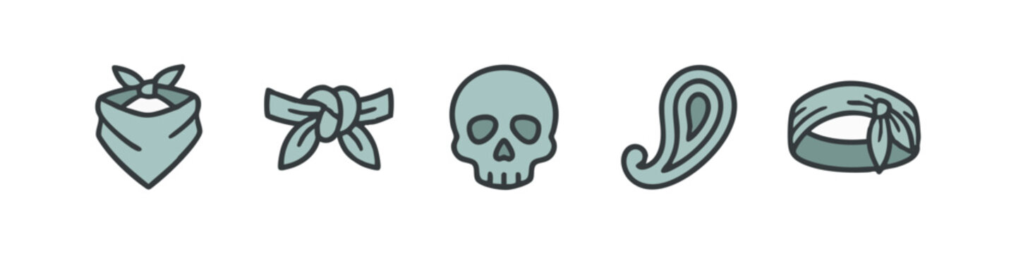 Colored Bandana and Biker Fashion Icons - Skull, Paisley, Headband