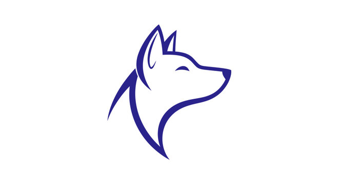 Minimalist Blue Fox Head Logo Design, Animal Silhouette, Elegant Line Art