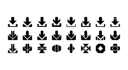Obraz premium Collection of diverse download and arrow icons in a clean, modern style