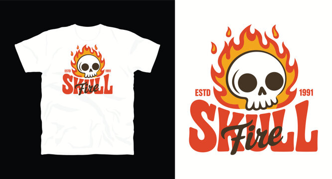Skull fire t-shirt design with vintage estd 1991 text and flames.