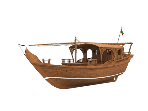 Traditional wooden dhow boat isolated on transparent background