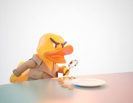 Cute Duck Character Zooming plate on White
