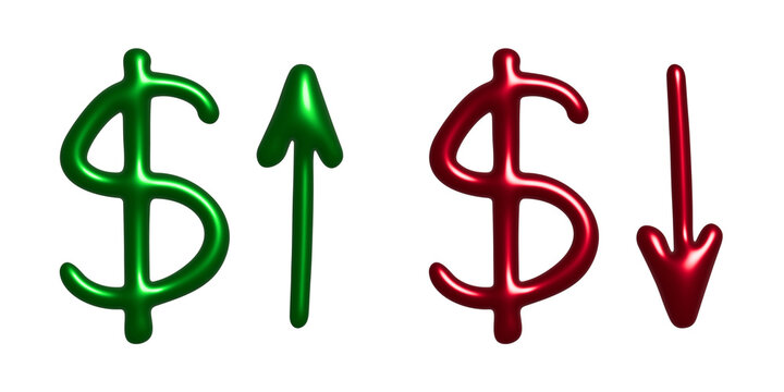3d dollar currency symbol Growth and fall profit with arrow up and down Element for design