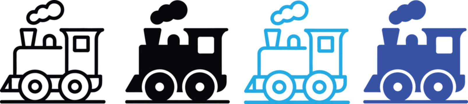 Steam train locomotive icon collection, railway transport symbol, flat vector illustration set