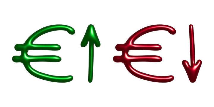 3d euro currency symbol Growth and fall profit with arrow up and down Element for design