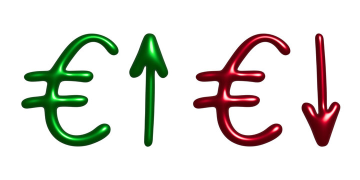 3d euro currency symbol Growth and fall profit with arrow up and down Element for design