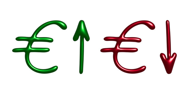 3d euro currency symbol Growth and fall profit with arrow up and down Element for design