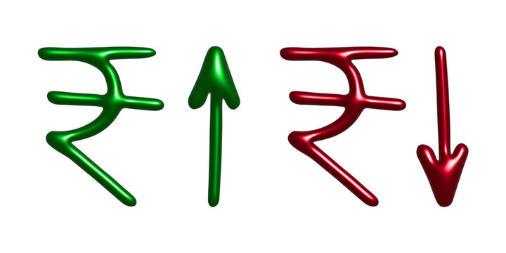 3d rupee currency symbol Growth and fall profit with arrow up and down Element for design