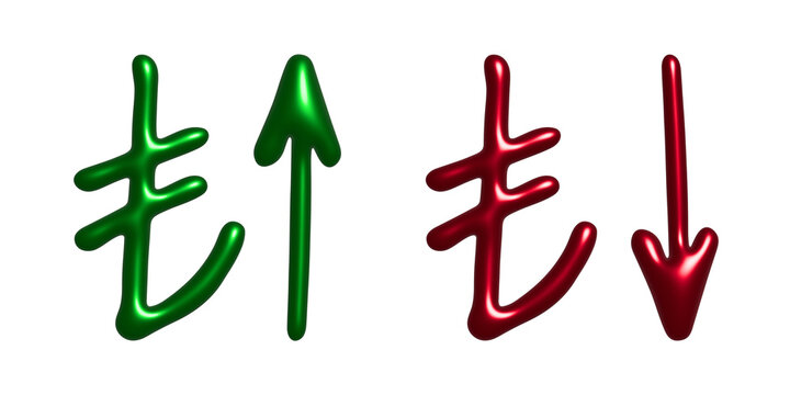 3d turkish lira currency symbol Growth and fall profit with arrow up and down Element for design