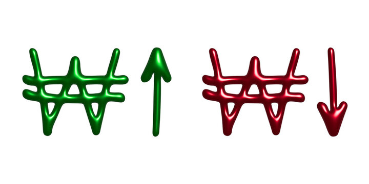 3d won currency symbol Growth and fall profit with arrow up and down Element for design