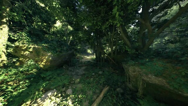 ancient overhung cliff with hidden grotto and mossy ledge, sheltered crevice evokes sense of refuge and quiet exploration, ideal backdrop for adventure