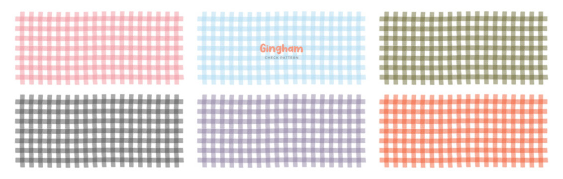 Colorful gingham check pattern background set. Hand-drawn texture for textile design. Vector illustration with transparent background. Vector illustration transparent background