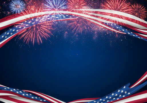 Fireworks with american flag border frame background