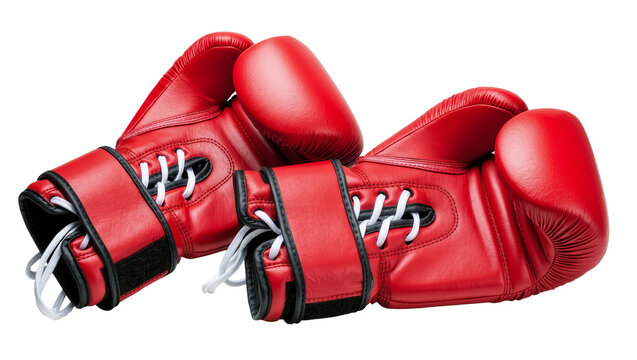 Red Leather Boxing Gloves with Black Wrist Straps and White Laces