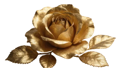 Fototapete Gold Gilded golden rose flower with detailed metallic leaves and petals  © Maria