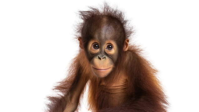 Young Orangutan Baby with Brown Fur and Curious Expression