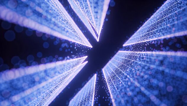 Abstract cyber background with blue light particle beam, futuristic digital line motion, glowing radiant energy, dark space mood and particle trail abstract cyber scene