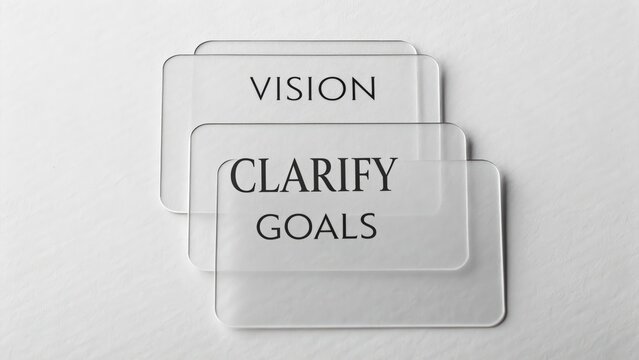 Transparent Cards with Text for Vision, Clarify, and Goals Concept