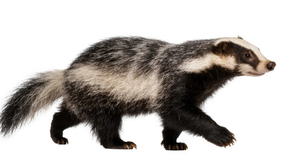European Badger Walking with Bushy Tail and Gray Fur © Maria