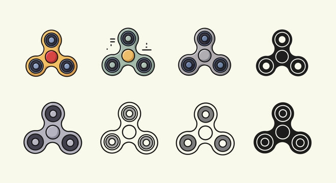 Fidget spinner icons in various styles and colors