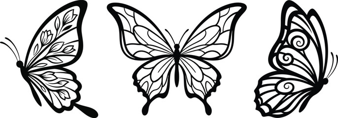 Elegant black and white butterfly collection a delicate sketch of nature's beauty © Rina