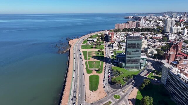 Montevideo Skyline In Maldonado Uruguay. Beach Landscape. Downtown District. Travel Destination. Montevideo Skyline At Montevideo In Maldonado Uruguay. Nature Seascape.