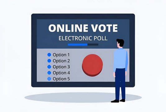 Man Engaging with Online Voting System on Electronic Polling Interface with Options Displayed for Feedback Collection