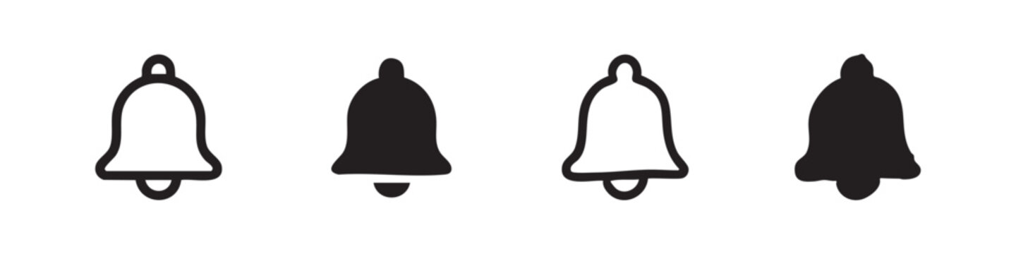 Notification bell icons for alerts and reminders in various hand-drawn line and solid doodle styles