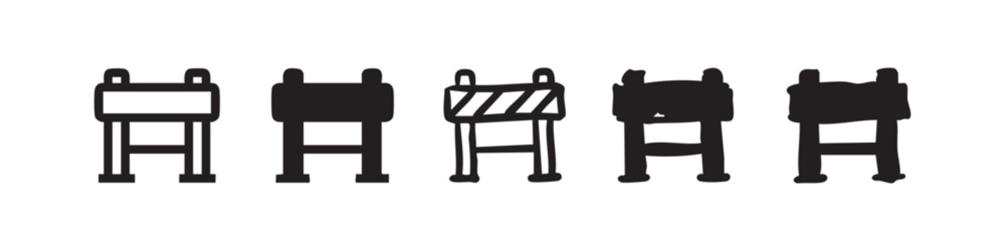 Road barrier and construction roadblock icon set for safety and caution