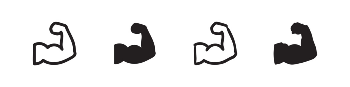 Bicep Muscle Icon Set, Strength and Power Arm, Fitness Symbol, Hand Drawn and Minimalist Style, Vector Illustration