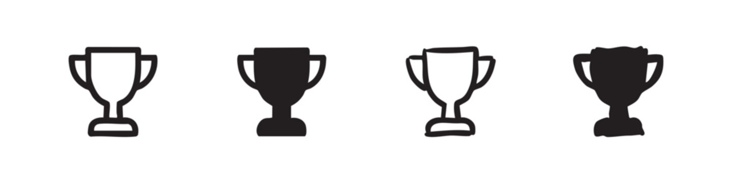 Trophy Cup Icon Set, Award and Achievement, Winner Victory Symbol, Hand Drawn and Minimalist Style, Vector Illustration